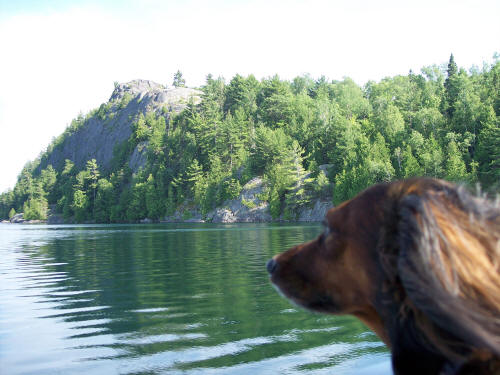 Daisy Rupp Looking at Old Baldy on Lake Lauzon